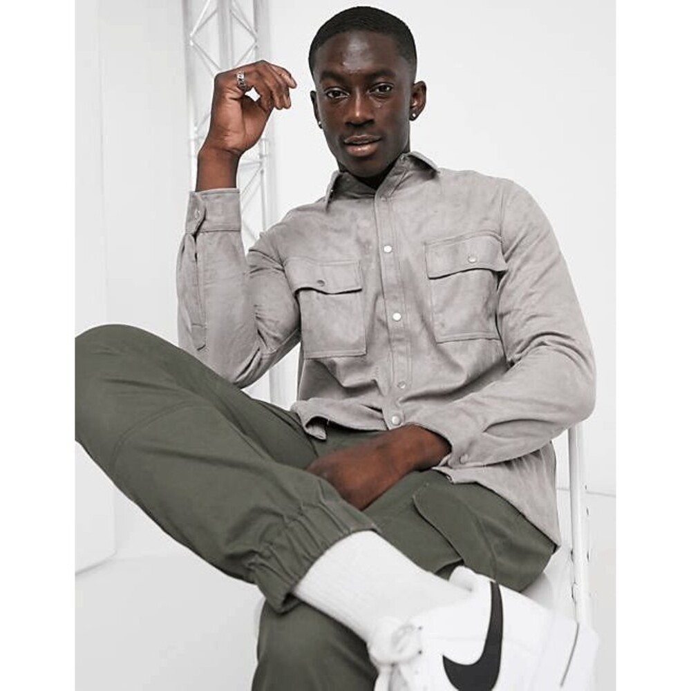 ASOS DESIGN suedette overshirt in grey size M